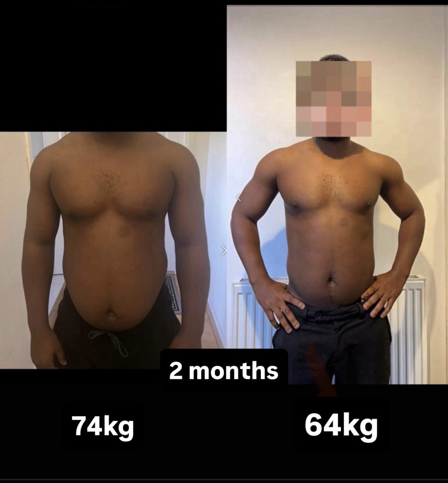 Dr Terry front view, 74kg before and 64kg after 2 months
